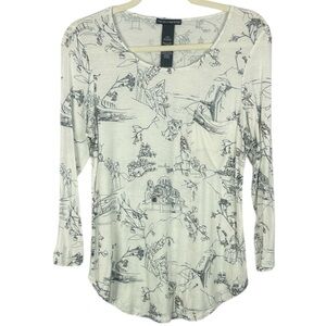 Chelsea & Theodore White Back Toile Graphic Everyday Wear Long Sleeve Medium Top